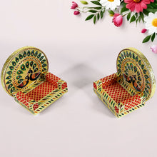 Meenakari Work Laddu Gopal Singhasan for Pooja Mandir Wooden Krishna Ladoo Bal Gopal Sofa Asan, Home Decorative Premium Look Decorative Singhasan Suitable For Home, Office, Restaurant (2 Pc Set)