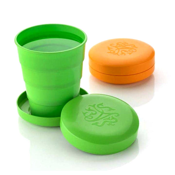 Portable folding travel cup with lid, ideal for kids and camping