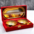 Gold and silver plated 2 bowl 2 spoon tray set in brass with red velvet gift box.