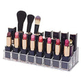 Acrylic lipstick and cosmetics stand with 24 sections, showcasing its clear and organized design