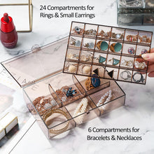 2 layer Acrylic Jewelry Storage Box Dustproof Earring Box, Storage Box Portable Nail Art Storage Case, 24-Grid Small and 6-Grid Big case Makeup Vanity Box (1 Pc / 30 Compartment)